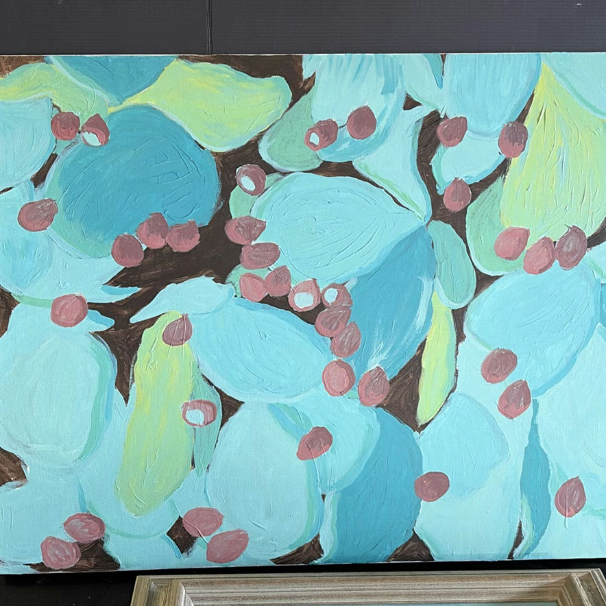 Ruth Shirley paintings: turquoise botanical abstract and landscape scenes - image 2 of 4