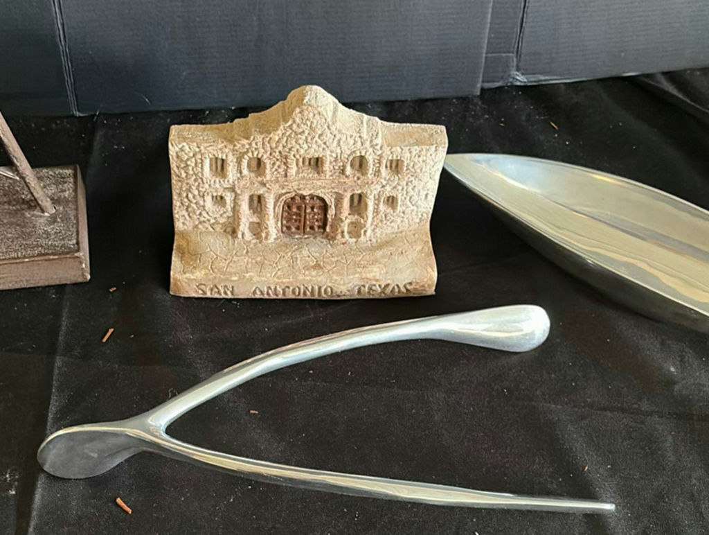 Windmill sculpture, San Antonio souvenir, and decorative metal utensils - image 4 of 5