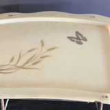 Vintage wheeled tray table with ceramic top and wooden back panel - thumbnail 6 of 8
