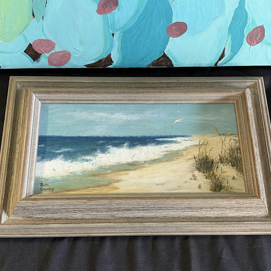 Ruth Shirley paintings: turquoise botanical abstract and landscape scenes - image 4 of 4
