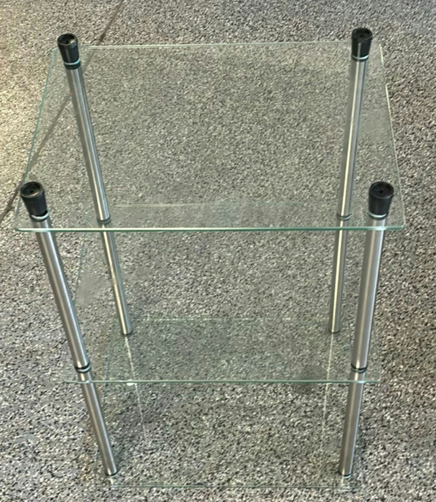 Three-Tier Glass Shelving Unit with Metal Posts - image 1 of 3
