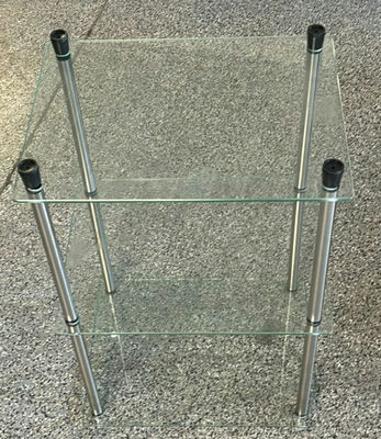 Three-Tier Glass Shelving Unit with Metal Posts - Image 1 of 3