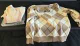 Beige argyle sweater, pink cable-knit sweater, cream cashmere cardigan, and gloves - thumbnail 1 of 5