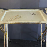 Vintage wheeled tray table with ceramic top and wooden back panel - thumbnail 3 of 8