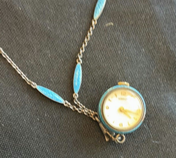 Turquoise and gold-tone bead necklaces with a pocket watch pendant - image 3 of 6