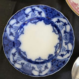 Decorative ceramic plate set: blue-and-white scenes and pink transferware with spoon - thumbnail 4 of 8