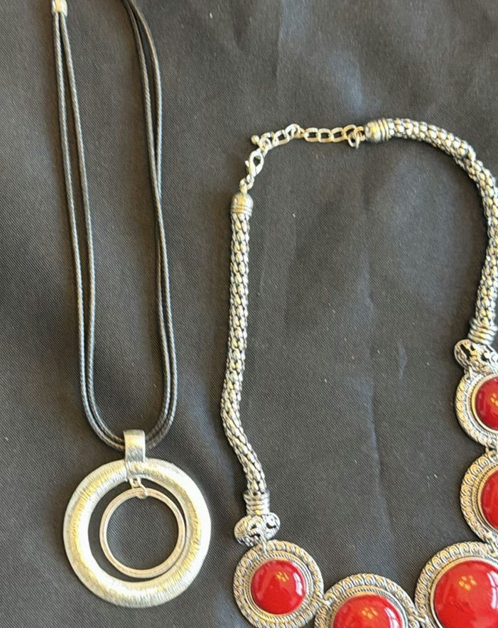 Red cabochon necklaces with assorted pendants and earrings - image 6 of 6