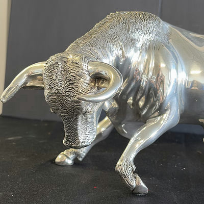 Polished chrome bull sculpture - Image 1 of 4