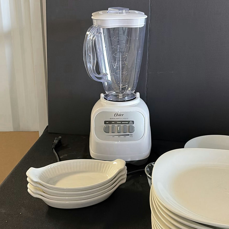 Blender with stacked dinnerware and assorted kitchenware - image 3 of 10