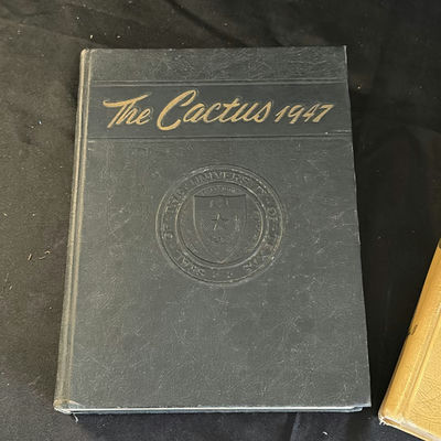 The Cactus yearbooks (1946 and 1947) with round wire basket and red padded handles - Image 1 of 7