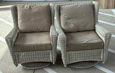 Two Wicker Armchairs with Cushions - Image 1 of 8