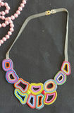 Assorted necklaces: pink pearl strand, colorful beaded necklace, and wood pendant necklace - thumbnail 3 of 5
