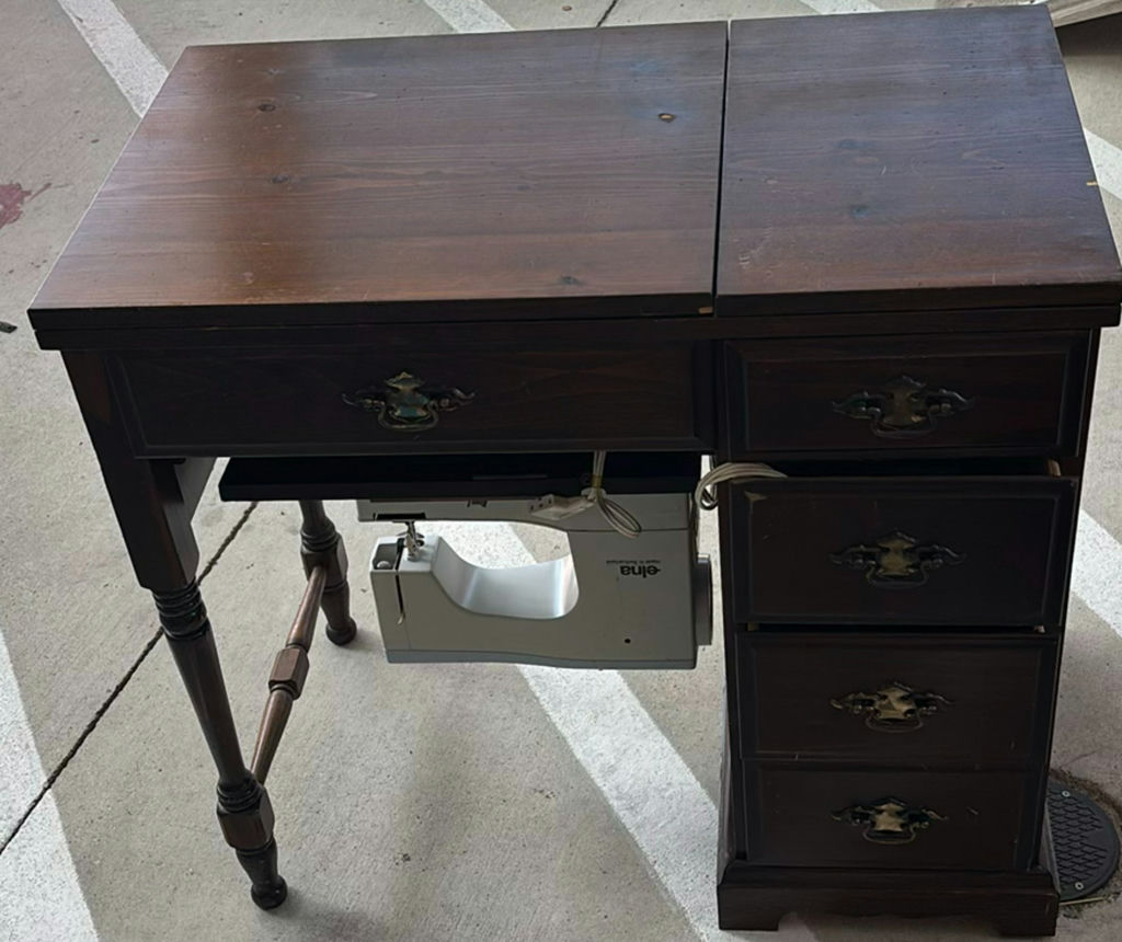 Wooden Sewing Cabinet with Elna Sewing Machine - image 1 of 6