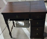 Wooden Sewing Cabinet with Elna Sewing Machine - thumbnail 1 of 6