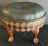Glass-top table, round leather ottoman, and wooden tray - thumbnail 3 of 5