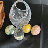 Wicker basket, etched glass vase, marbled decorative eggs, and magazine holder - thumbnail 3 of 6