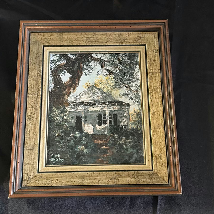 Ruth Shirley Framed Paintings: Hydrangea Bouquet, Cottage Scene, and Market Scene - image 4 of 6