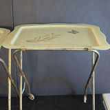 Vintage wheeled tray table with ceramic top and wooden back panel - thumbnail 4 of 8