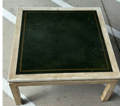 Square Wooden Coffee Table with Green Inset Top - Image 1 of 7