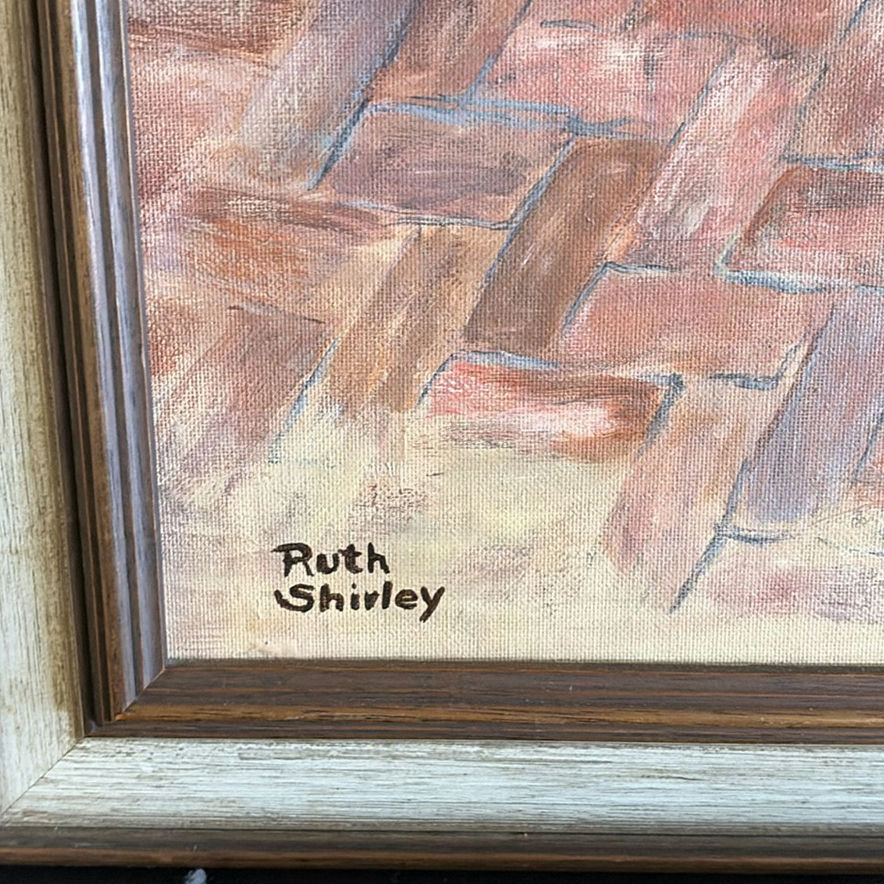 Ruth Shirley framed paintings: chair, florals, landscape, and abstract greens - image 7 of 8