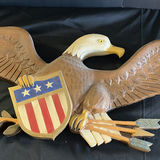 Carved wooden eagle with shield and flag-pattern boards - thumbnail 2 of 9