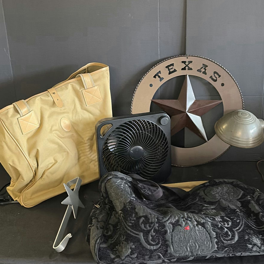 Titanic-pattern textile, Atenti bag, Polo patch, Texas star decor, and vintage lighting - image 4 of 7