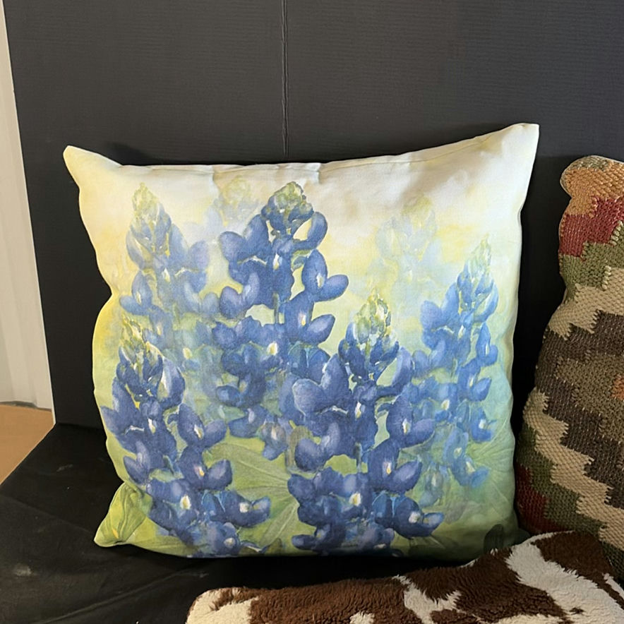 Decorative throw pillows: blue floral, kilim, and cowhide patterns - image 3 of 4