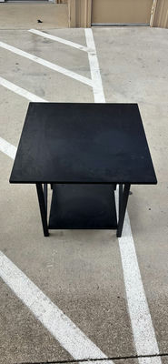 Black Rectangular Table and Round Stone-Top Wooden Table - Image 1 of 5