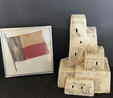Framed Texas flag and decorative stone fortress sculpture - thumbnail 1 of 3