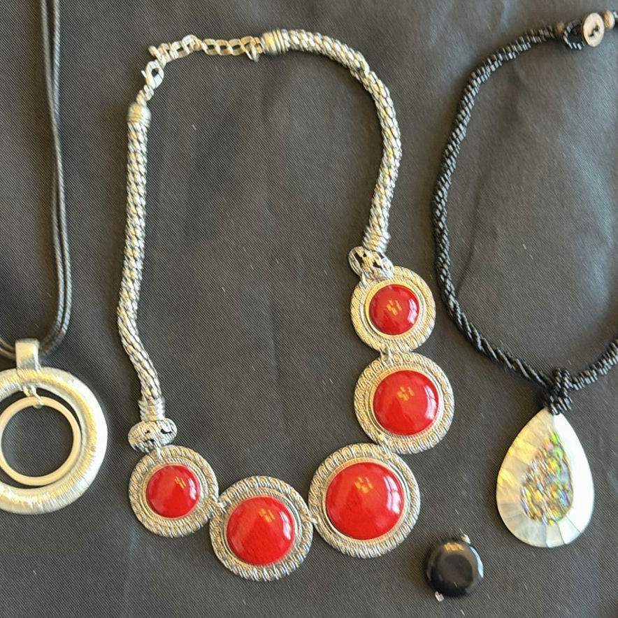 Red cabochon necklaces with assorted pendants and earrings - image 5 of 6