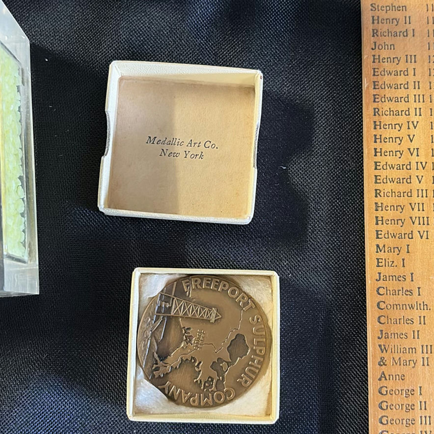 Collection of mining-related coins and medals in display cases - image 4 of 6