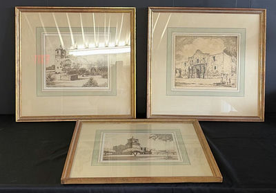 Three framed prints of architectural scenes with artist label - Image 1 of 5