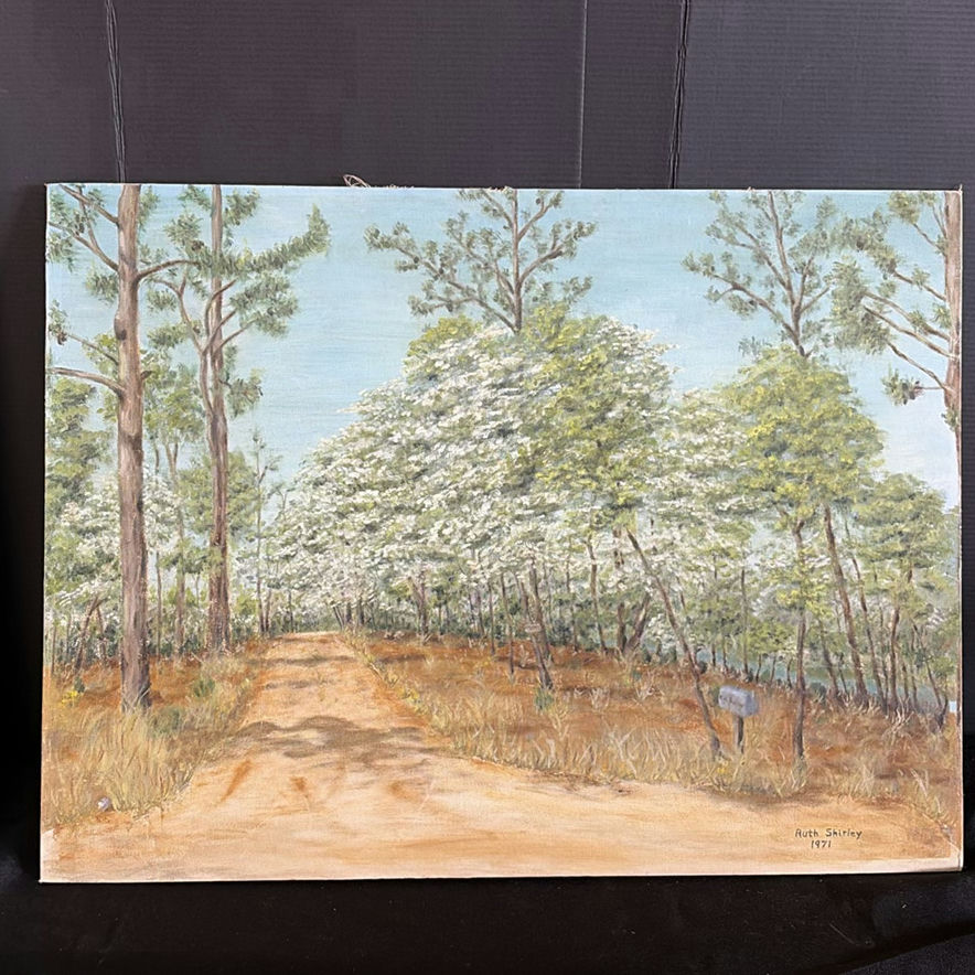 Ruth Shirley paintings: turquoise botanical abstract and landscape scenes - image 3 of 4