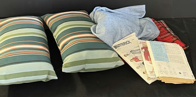 Cushions, sewing patterns, and yarn craft supplies - Image 1 of 5