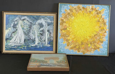 Sailboats, Sunflower, and Arc de Triomphe paintings - Image 1 of 8