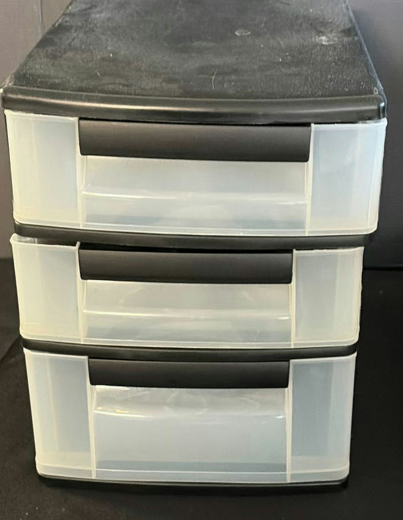 Plastic 3-Drawer Storage Cabinet, Wooden Tray, and White Wire Nesting Tables - image 1 of 3