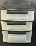 Plastic 3-Drawer Storage Cabinet, Wooden Tray, and White Wire Nesting Tables - thumbnail 1 of 3