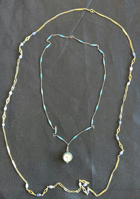 Turquoise and gold-tone bead necklaces with a pocket watch pendant - Image 1 of 6