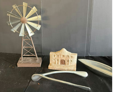Windmill sculpture, San Antonio souvenir, and decorative metal utensils - Image 1 of 5