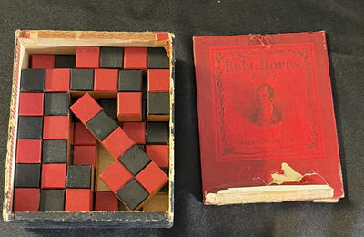Robert Burns cigar box with red and black wooden cubes - Image 1 of 3