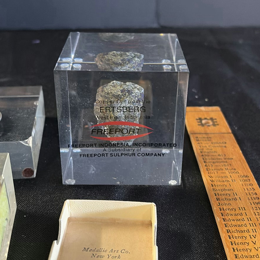 Collection of mining-related coins and medals in display cases - image 5 of 6