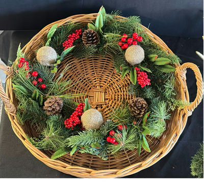 Decorative Christmas Wreath, Bonsai Tree, Brown Berry Branch, and Monstera Plant - Image 1 of 7
