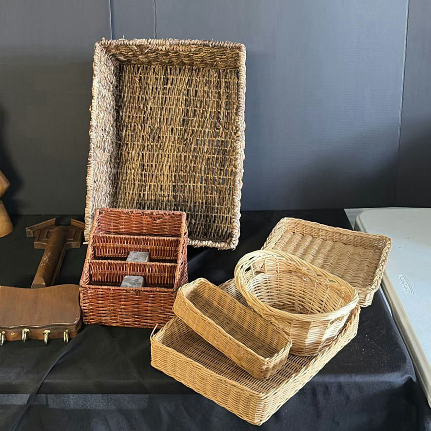 Assorted Woven Baskets and Wooden Decorative Items - image 7 of 8