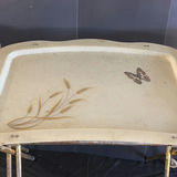 Vintage wheeled tray table with ceramic top and wooden back panel - thumbnail 7 of 8