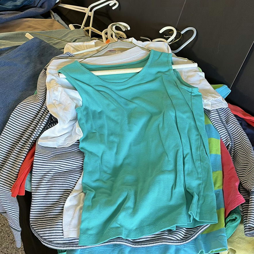 Assorted casual clothing items (denim, tees, and tops) - image 7 of 9