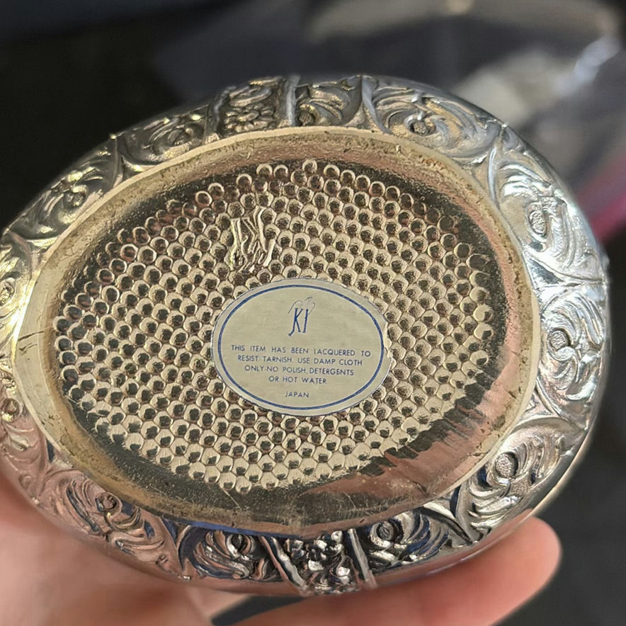 Round ornate silver trinket box with red lining - image 3 of 3