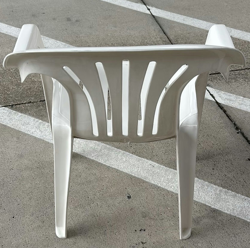 White Plastic Armchair and Wooden Woven-Seat Chair - image 3 of 7