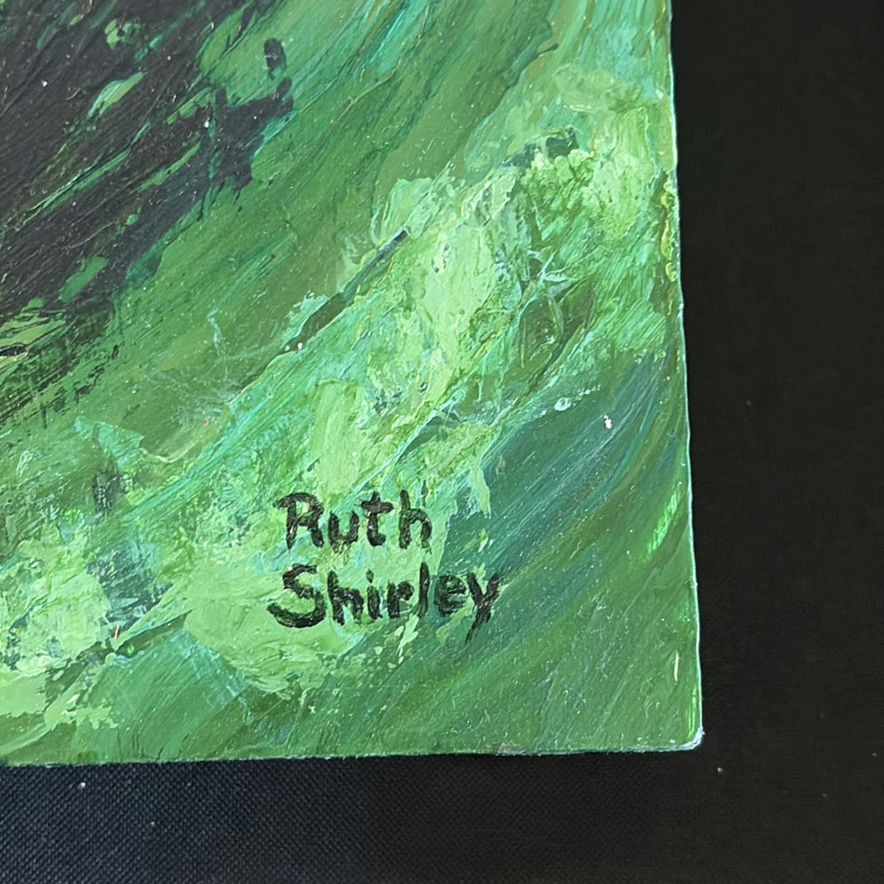 Ruth Shirley framed paintings: chair, florals, landscape, and abstract greens - image 8 of 8