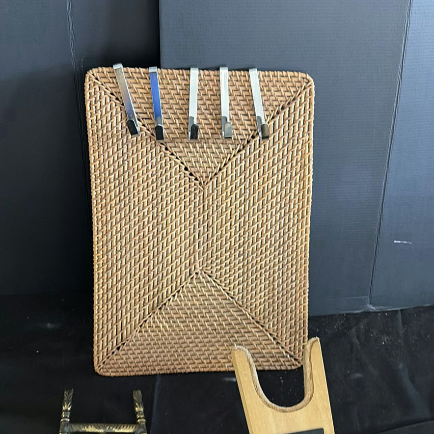 Assorted weaving, wicker, and brass decorative items - image 5 of 5