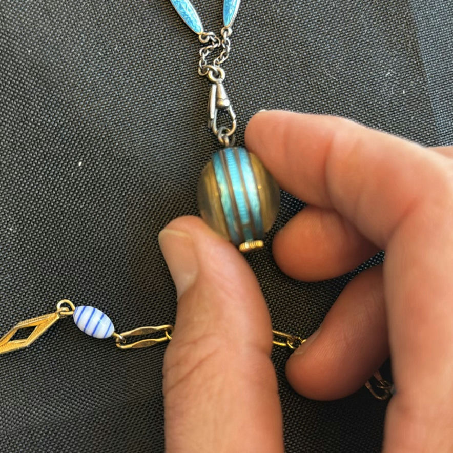 Turquoise and gold-tone bead necklaces with a pocket watch pendant - image 5 of 6